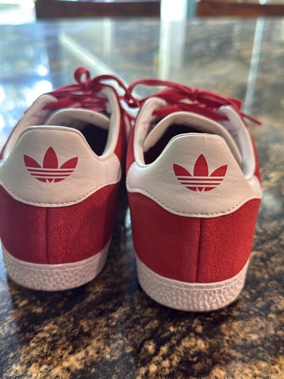 adidas Women’s Red Suede Sneakers with White Stripes - Picture 2 of 6